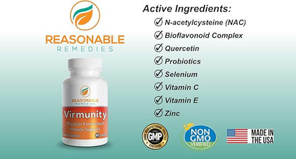 Virmunity - Immune Support Supplement, 60 Capsules for Adults, with Vitamin C and E, Selenium, Zinc, Antioxidants, NAC, and probiotics.
