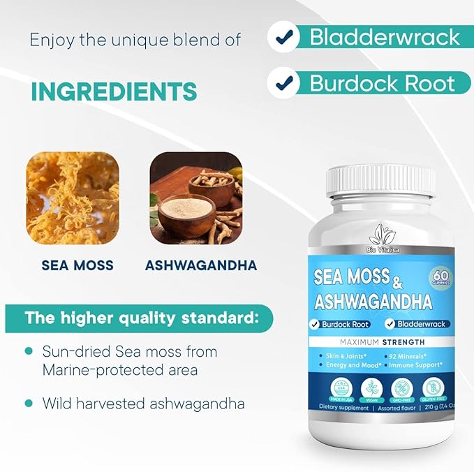 BIO VITALICA (Bundle) Sea Moss Elderberry (1 Pack) & Quercetin (2 Packs) & Sea Moss Ashwagandha (1 Pack)