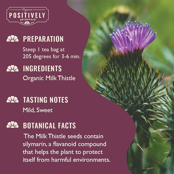 Organic Positively Botanicals Company, Milk Thistle Herbal Tea Bags, 20 Count