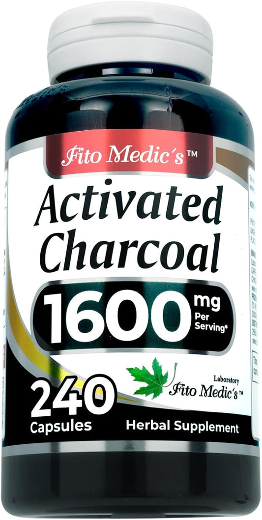 FITO MEDIC'S Lab | Activated Charcoal Pills| 1600 mg per Serving | 240 Caps | Activated Charcoal | Charcoal Capsules| Charcoal Pills| Ultra high Absorption, s.