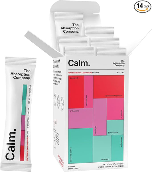 Calm Drink Mix - Relaxation Aid with Magnesium, Ashwagandha, L-Theanine, & Vitamin D - Supports Cortisol Regulation and Mood for Men & Women - Watermelon Lemonade Flavor 14 Sticks