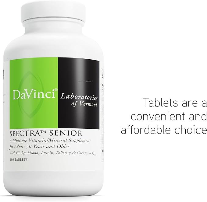 DAVINCI Labs Spectra Senior - Dietary Supplement for Cardiovascular, Ocular and Antioxidant Support - with Vitamins, Minerals, Coenzyme Q10, Ginkgo Biloba, Bilberry Extract and More - 180 Capsules