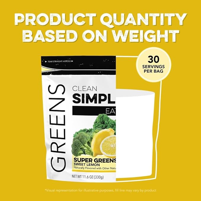 Clean Simple Eats Sweet Lemon Greens Powder Mix, Superfood Smoothie & Juice Mix, Gluten Free, With Powerhouse Superfoods Chlorella & Spirulina Organic (30 Servings)