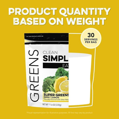 Clean Simple Eats Sweet Lemon Greens Powder Mix, Superfood Smoothie & Juice Mix, Gluten Free, With Powerhouse Superfoods Chlorella & Spirulina Organic (30 Servings)