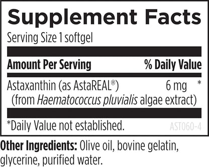 Designs for Health Astaxanthin - Microalgae (Haematococcus Pluvialis) Extracted Carotenoid Antioxidant Supplement - Support for Cardiovascular, GI, Skin + Eye Health (60 Softgels)