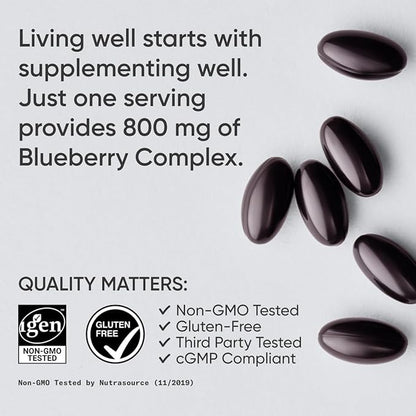 Sports Research Blueberry Capsules - Made from Organic Blueberries with Organic Extra Virgin Olive Oil - Non-GMO & Gluten Free - 60 Liquid Softgels