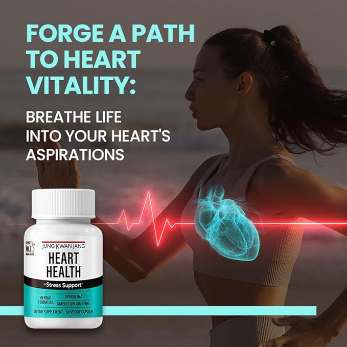 JungKwanJang Heart Health with Spirulina (1,000mg) and American Ginseng (143mg) - Supports Immune System, Heart, Energy, 60 Herbal Capsules for Men and Women