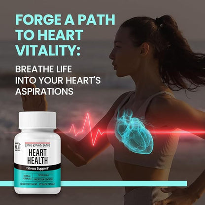 JungKwanJang Heart Health with Spirulina (1,000mg) and American Ginseng (143mg) - Supports Immune System, Heart, Energy, 60 Herbal Capsules for Men and Women