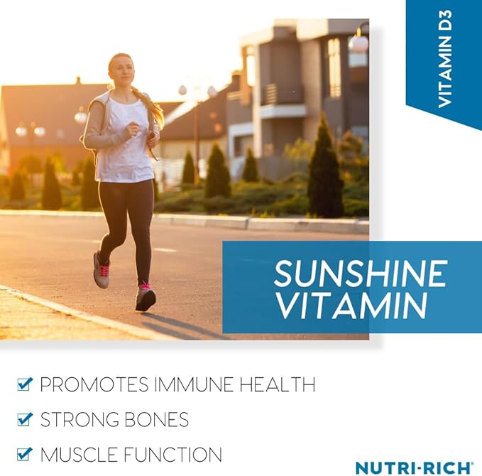 Nutri-Rich Daily Vitamin D3 2,000 IU (50 mcg) Dietary Supplement for Bone, Immune Health Support, Healthy Teeth, Healthy Muscle Function, Gluten Free, Soy Free, Vitamin D 90 Softgels