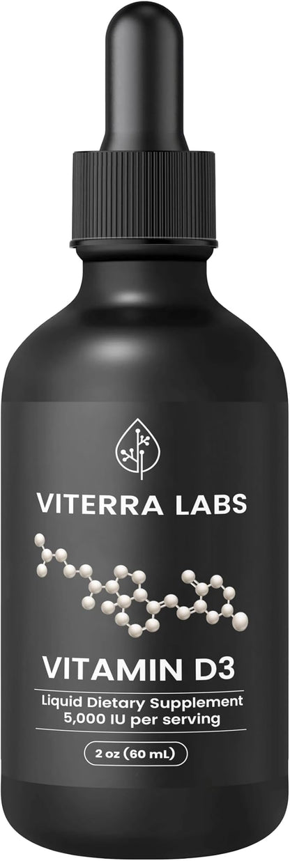 Liquid Vitamin D3 Drops 5000 IU – High Absorption for Immune & Bone Support – Tasteless, Non-GMO, Adjustable Dosing – 2 Ingredients (Vitamin D + Organic MCT Oil) – 2 oz (60 Servings)