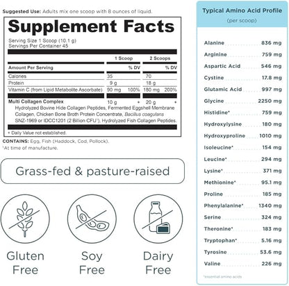 Ancient Nutrition Collagen Powder Protein with Probiotics, Unflavored Multi Collagen Protein with Vitamin C, 45 Servings, Hydrolyzed Collagen Peptides Supports Skin and Nails, Gut Health, 16oz