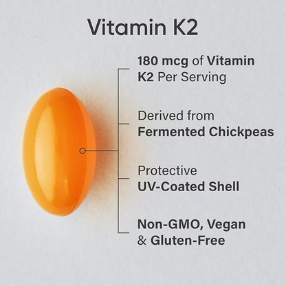 Sports Research Vitamin K2 MK7 180mcg with Coconut Oil - 60 Veggie Softgels - Vegan Certified, Non-GMO Verified & Gluten-Free