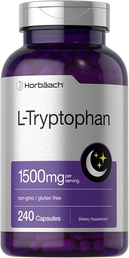 Horbäach L Tryptophan 1500mg Capsules | 240 Count | Nighttime Formula | Non-GMO, Gluten Free Supplement