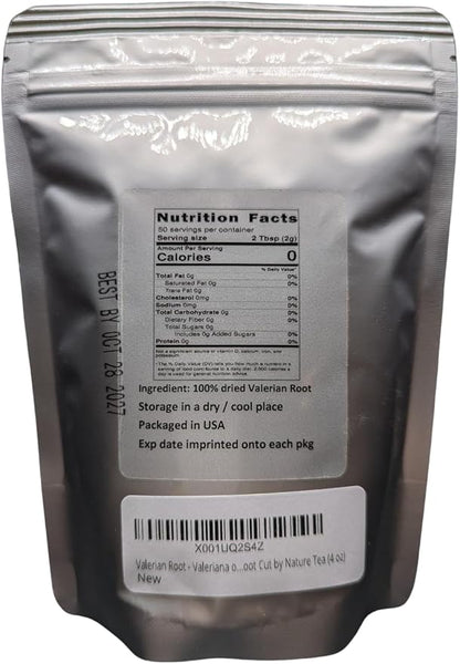 Valerian Root - Valeriana officinalis Dried Loose Root Cut by Nature Tea (4 oz)