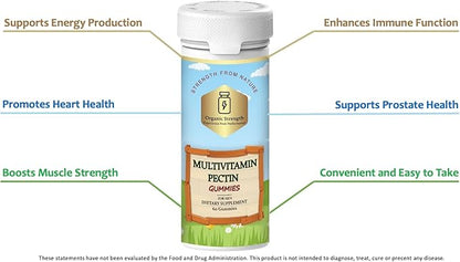 Men's Multivitamin Pectin Gummies: Empowering Your Health with 200% Biotin, Folate 100%, Vitamin A, B12, C, D, E, 100% Daily Intake (60 Count)