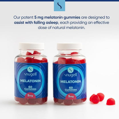Snugell Melatonin Gummies 5 mg – 60-Count Dietary Supplement – Berry Blend Flavor for Natural Restful Sleep Support – Vegan, Non-Habit Forming, Non-GMO, Pectin-Based, Gluten-Free – Made in the USA (2)