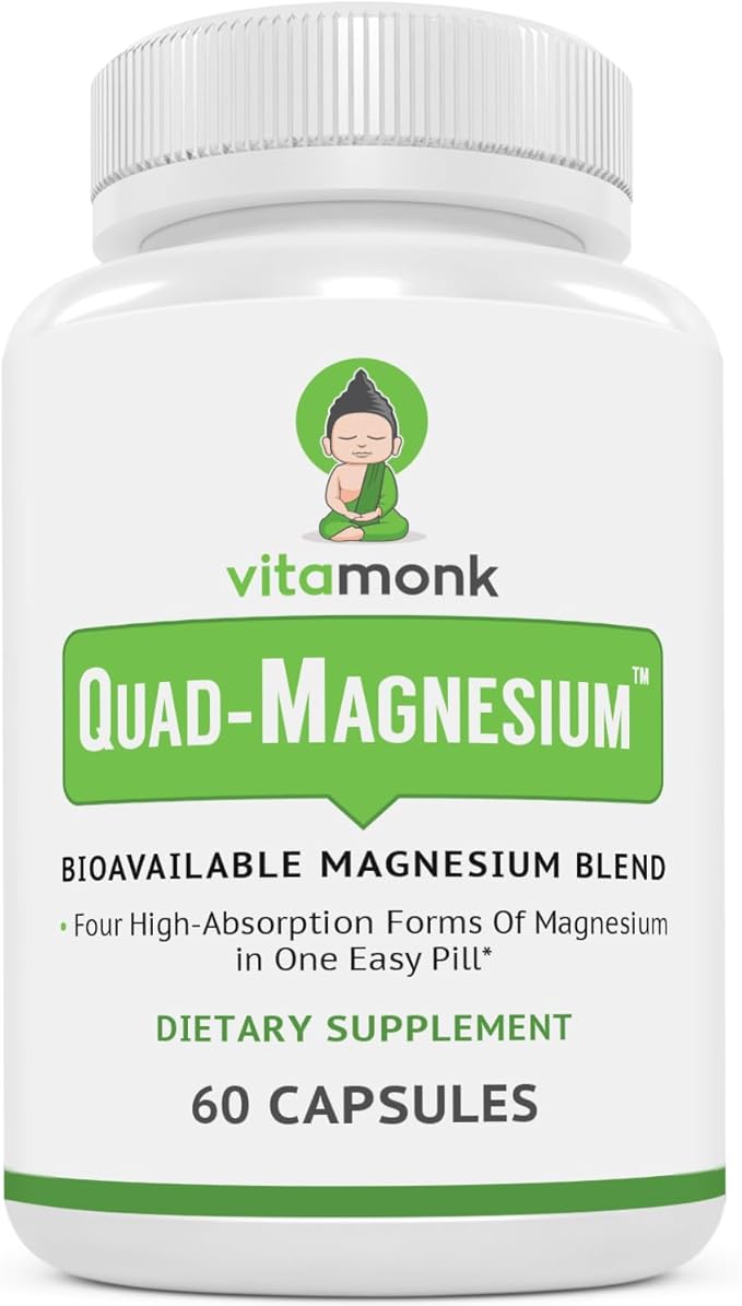 Quad Magnesium Blend by Vitamonk - with Magnesium Orotate, Glycinate Chelate, Magnesium Taurate and Di- Magnesium Malate - High Absorption Magnesium Complex for Sleep, Heart, and Mood