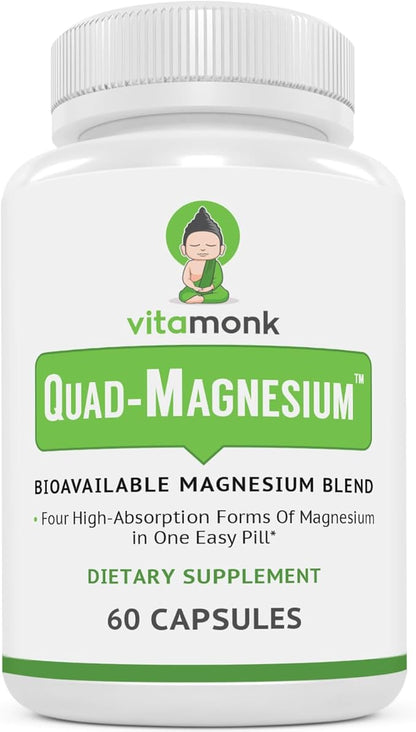 Quad Magnesium Blend by Vitamonk - with Magnesium Orotate, Glycinate Chelate, Magnesium Taurate and Di- Magnesium Malate - High Absorption Magnesium Complex for Sleep, Heart, and Mood