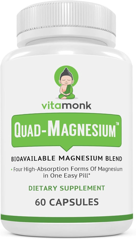 Quad Magnesium Blend by Vitamonk - with Magnesium Orotate, Glycinate Chelate, Magnesium Taurate and Di- Magnesium Malate - High Absorption Magnesium Complex for Sleep, Heart, and Mood