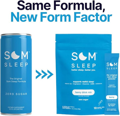 Som Sleep, Calm Sleep Powder Drink Mix, 3mg Melatonin, Magnesium, Vitamin B6, L-Theanine & GABA – Vegan, Keto Friendly – Zero Sugar Berry, 30-Pack
