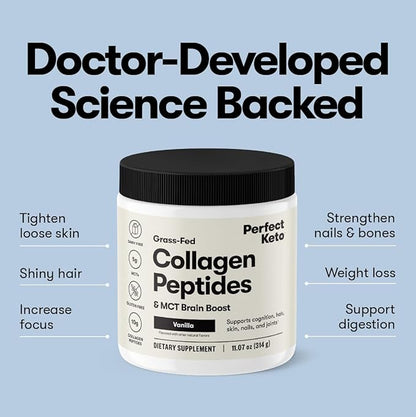Perfect Keto Collagen Peptides Protein Powder with MCT Oil, Hydrolyzed Collagen, Type I & III Supplement, Gluten Free Grass Fed, Low Carb, Keto Coffee Creamer, Collagen for Women & Men, Cinnamon Toast