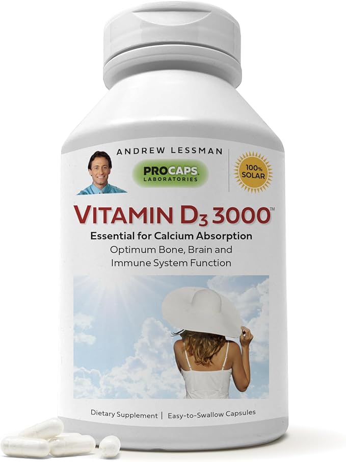 ANDREW LESSMAN Vitamin D3 3000 IU 360 Capsules - High Potency, Essential for Calcium Absorption, Supports Bone Health, Healthy Muscle Function, Immune System, More. Small Easy to Swallow Capsules