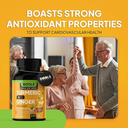Bools Turmeric Curcumin Supplement with BioPerine & Ginger, Turmeric Curcumin with Black Pepper 1950mg for Max Absorption Joint Support- Non-GMO Turmeric Supplement, Vegan, 240 Capsules