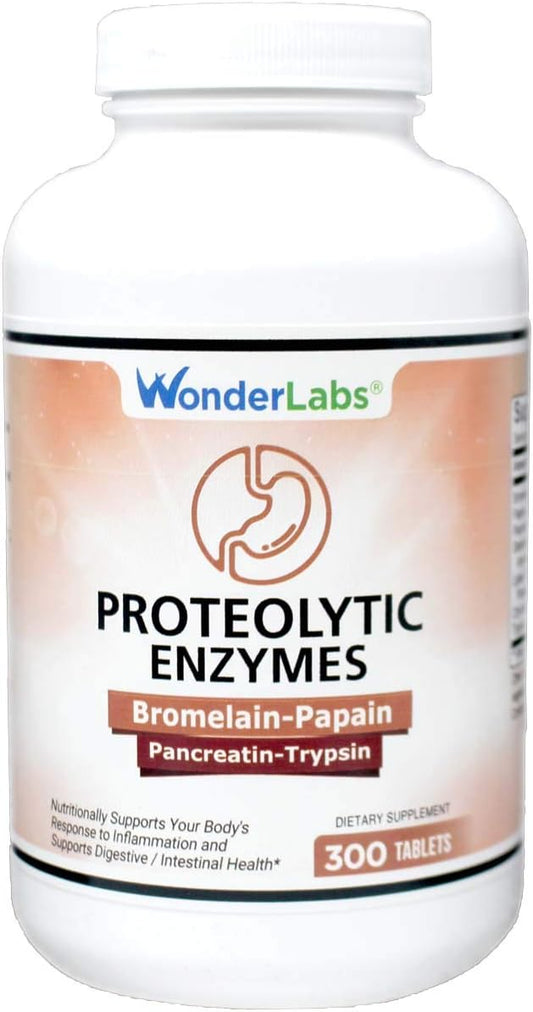 Proteolytic Enzymes | Bromelain Papain Pancreatin Trypsin 550 mg Total with Standardized Amylase, Lipase, and Protease, 300 Tablets