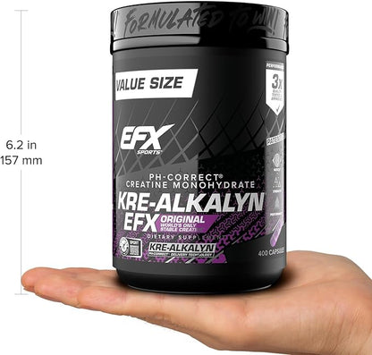 EFX Sports Kre-Alkalyn EFX | pH Correct Creatine Monohydrate Pill Supplement | Strength, Muscle Growth & Performance | 200 Servings, 400 Capsules