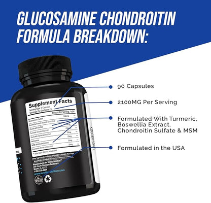 ORPHIC NUTRITION Glucosamine Chondroiting MSM 2100MG (90 Caps) - Joint Support Supplement for Men & Women* - Supports Joint Cartilage & Mobility