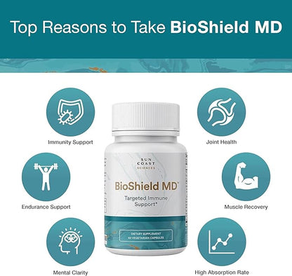 SUN COAST SCIENCES BioShield MD from Premium Immunity Support with Vitamin C, Vitamin D, Zinc, for Focus, Clarity, Joints Healthy and Muscle Recovery (60 Capsules)