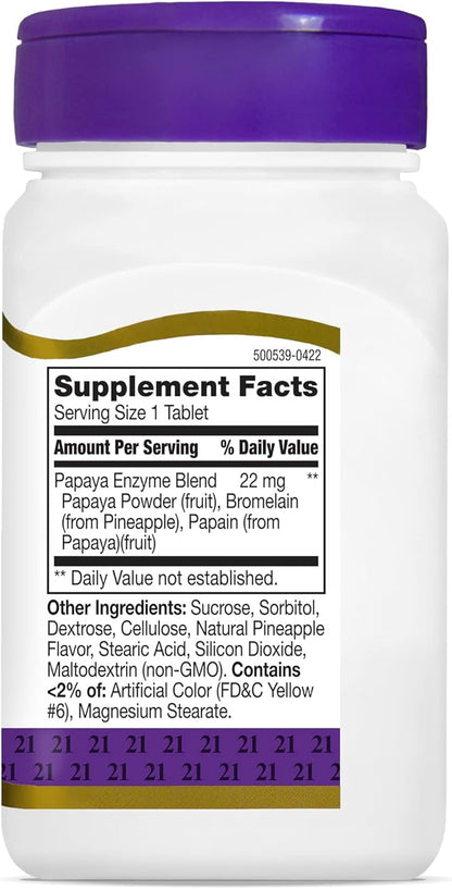 21st Century Papaya Enzyme Chewable Tablets, Tropical, 100 Count (Pack of 2)