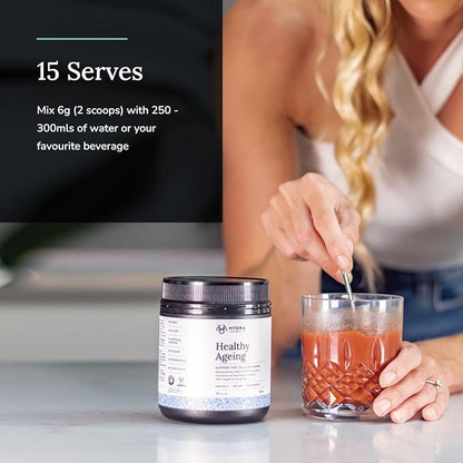 Healthy Ageing Supplement Powder, Anti-Ageing Effects, Contains Quercetin, Resveratrol and Nrf2 Activators, Antioxidants Rich Nutrient-Dense, Non-GMO, Vegan (90 Grams (15 Servings)