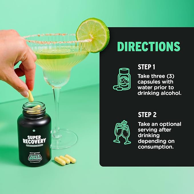 Super Recovery Capsules for Post Celebration and Morning Relief - All Natural Holistic Support - 3 Capsules Taken Before Drinking and an Optional Serving After (28 Servings)