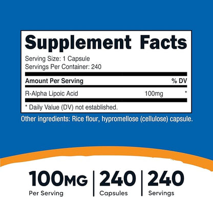 Nutricost R-Alpha Lipoic Acid 100mg, 240 Capsules - Veggie Caps, Vegan, Non-GMO, Gluten Free