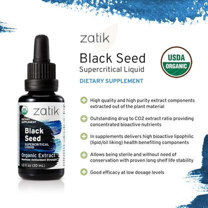 Zatik Naturals - Organic Black Seed Full Spectrum Supercritical Liquid Extract, Maximum Antioxydant Strenght, 1 Fl Oz