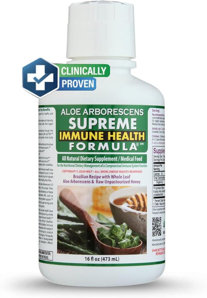 Supreme Immune Health Formula - Dr. Recommended Clinically Proven Immune Health Formula for Adults & Kids - Organic Whole Leaf Aloe Arborescens Juice + Raw Unpasteurized Honey for Immune Support -16oz