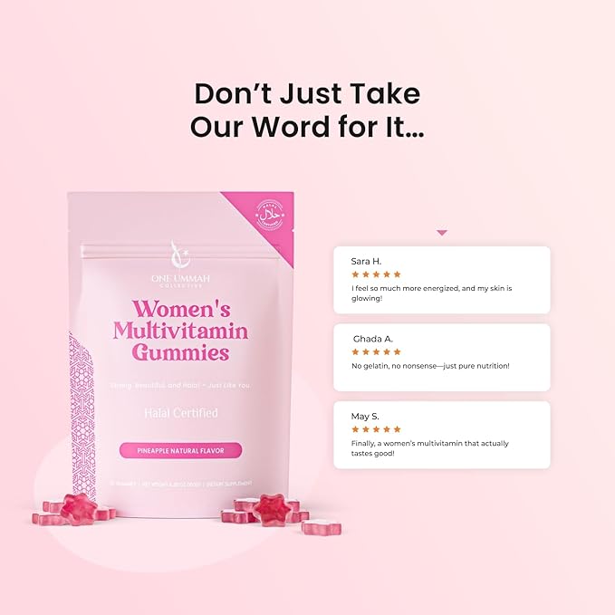 Halal Certified Women’s Multivitamin Gummies - Vegan, Easy Digestion, & High Absorption - Packed with Essential Nutrients, Omega-3, Folate & Biotin for Energy, Beauty, and Wellness - Tasty 30 ct Gummy