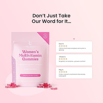 Halal Certified Women’s Multivitamin Gummies - Vegan, Easy Digestion, & High Absorption - Packed with Essential Nutrients, Omega-3, Folate & Biotin for Energy, Beauty, and Wellness - Tasty 30 ct Gummy