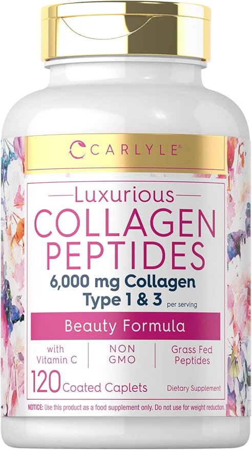 Carlyle Collagen with Vitamin C | 6000mg | 120 Caplets | Multi Collagen Peptide Pills | Type 1 and 3 | Non-GMO, Gluten Free, Grass Fed
