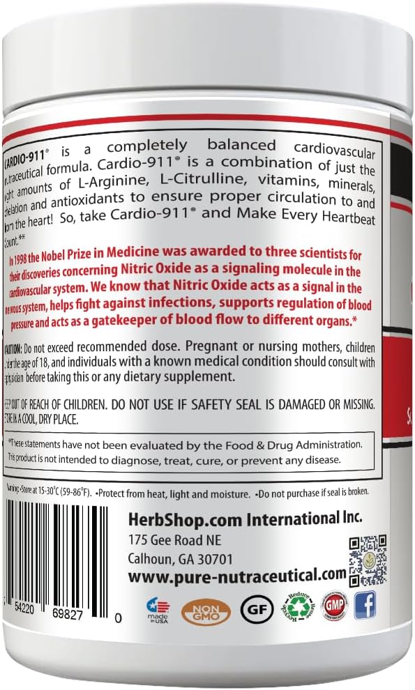 Cardiovascular Support Supplement (30 Servings, Over 12g per) Nitric Oxide Drink Mix (366 Grams, Mixed Berry)