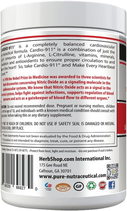 Cardiovascular Support Supplement (30 Servings, Over 12g per) Nitric Oxide Drink Mix (366 Grams, Mixed Berry)