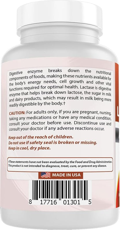 Best Naturals Lactose Intolerance Relief Tablets with Natural Lactase Enzyme, Fast Acting High Potency Lactase, 9000 FCC ALU, 90 Count
