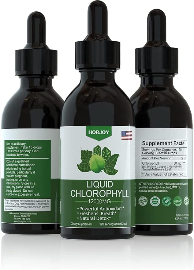 Chlorophyll Liquid Drops - 100% Natural Energy Booster and Immune Support - Internal Deodorant and Detox - Altitude Sickness Relief - Fast Absorption, Vegan & Non-GMO - 120 Servings (Pack of 2)