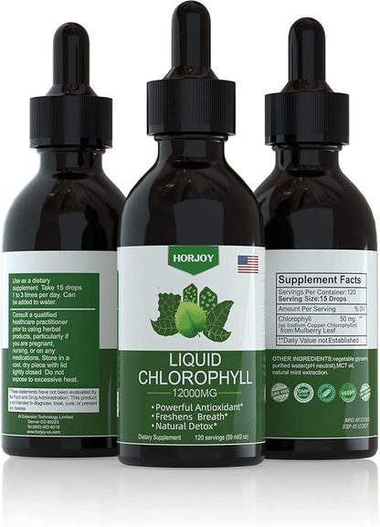 Chlorophyll Liquid Drops - 100% Natural Energy Booster and Immune Support - Internal Deodorant and Detox - Altitude Sickness Relief - Fast Absorption, Vegan & Non-GMO - 120 Servings (Pack of 2)