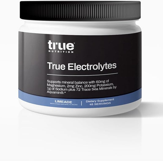True Electrolyte Hydration Supplement Drink Mix (Limeade) | Supports Healthy Mineral Balance w/Zinc, Potassium, Magnesium, Sodium, Aquamin® 72 Trace Sea Minerals | 5 Cal. 0g Sugar. 45 Servings.