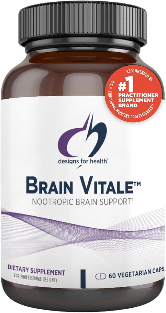 Designs for Health Brain Vitale with Cognizin Citicoline - 'Nootropic' Supplement to Help Support Cognition, Mood + Memory with GPC Choline, Ginkgo + Acetyl L Carnitine HCL (60 Capsules)