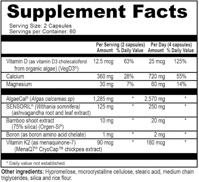 NatureCity True-Osteo+ for Bone Strength & Density | Plant Based Calcium Supplement with Organic AlgaeCal Calcium & Magnesium, Vitamin D3, K2, Silicon & Stress Support | 360 Veggie Capsules