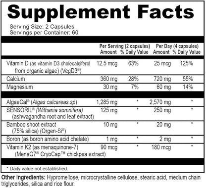 NatureCity True-Osteo+ for Bone Strength & Density | Plant Based Calcium Supplement with Organic AlgaeCal Calcium & Magnesium, Vitamin D3, K2, Silicon & Stress Support | 360 Veggie Capsules