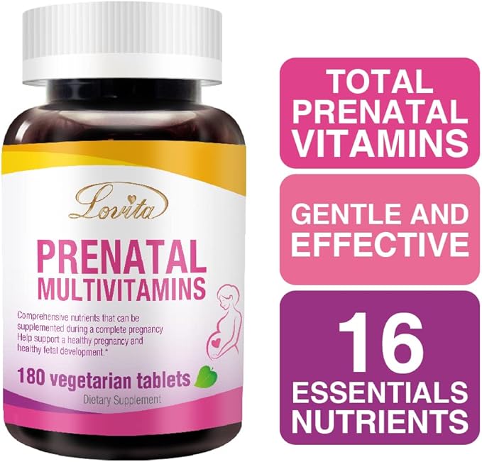 Lovita Prenatal Multivitamins - Comprehensive Nutrient Support for Before, During, and Post-Pregnancy - 180 Vegetarian Tablets